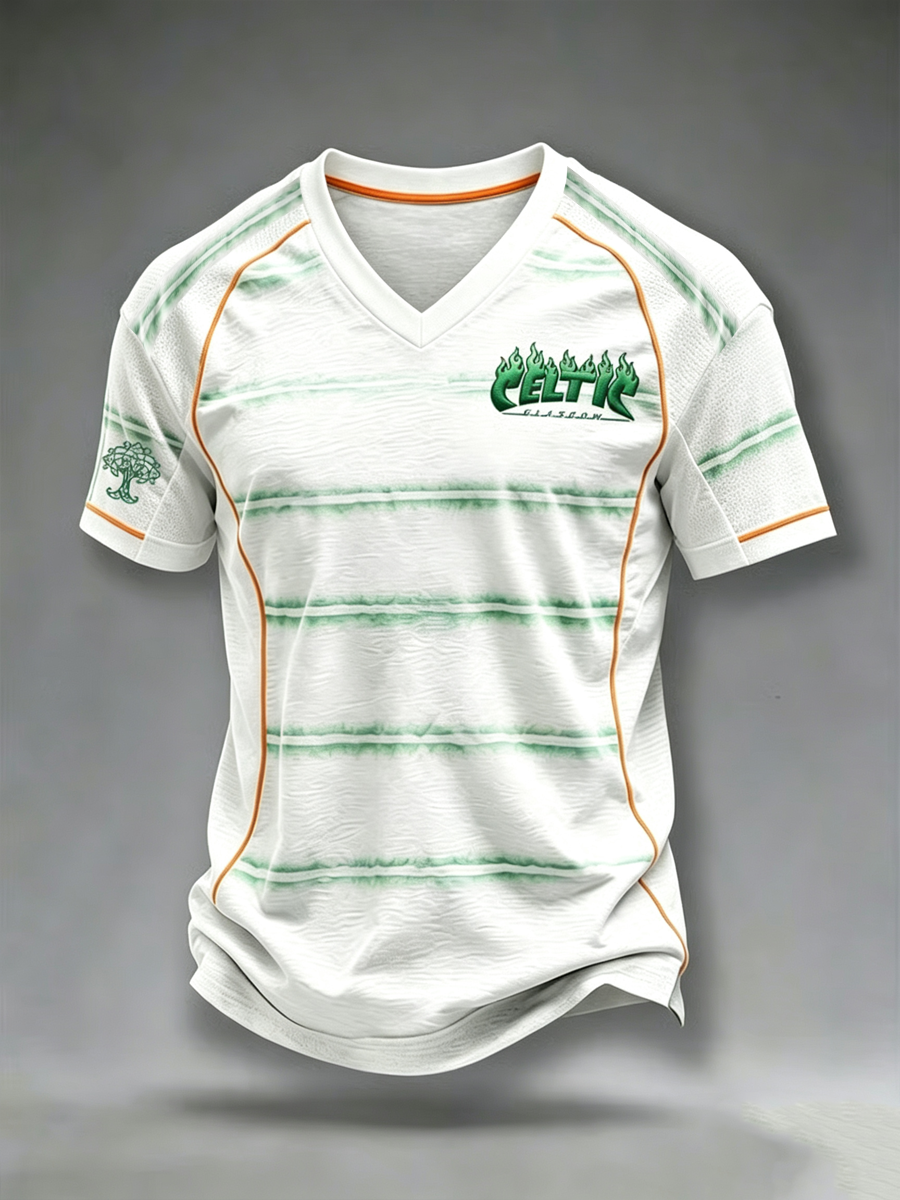 Men's football Lover Celtic Printed V-neck T-shirt
