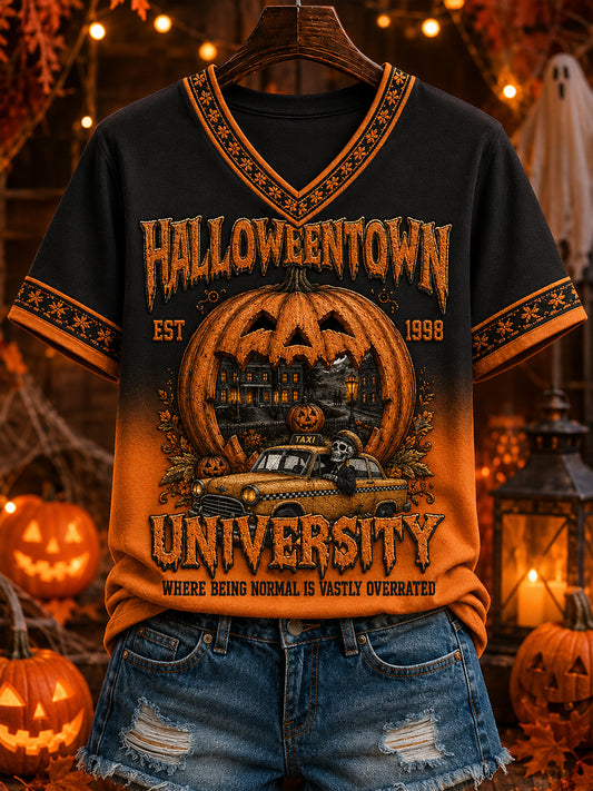 Women's Halloween V-neck off-shoulder short-sleeved T-shirt