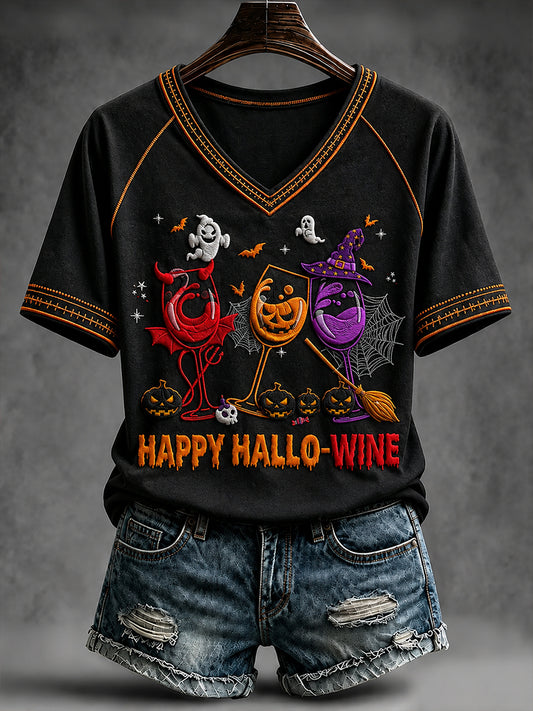 Women's Halloween V-neck off-shoulder short-sleeved T-shirt