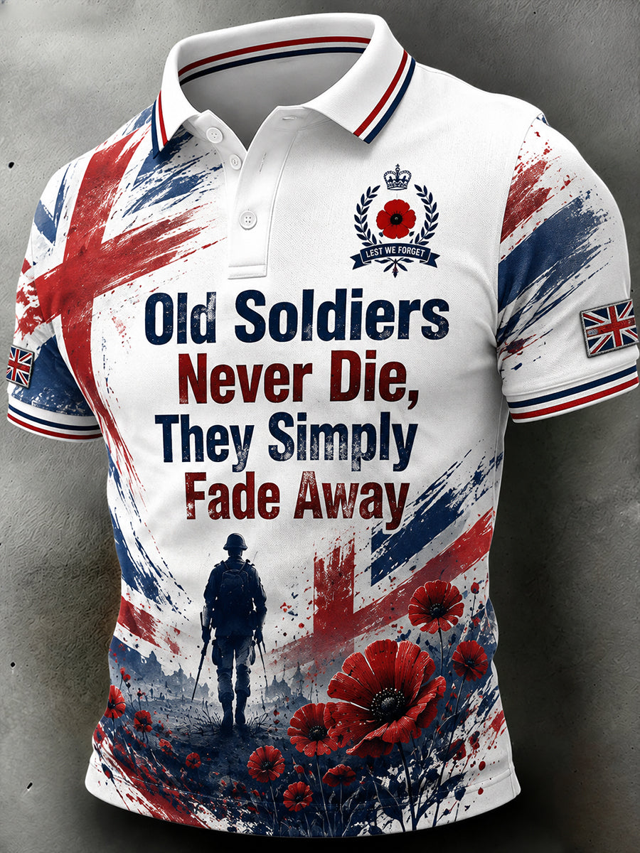 Men's Vintage Short-Sleeve Polo Shirt With Veteran Commemorative Slogan Print
