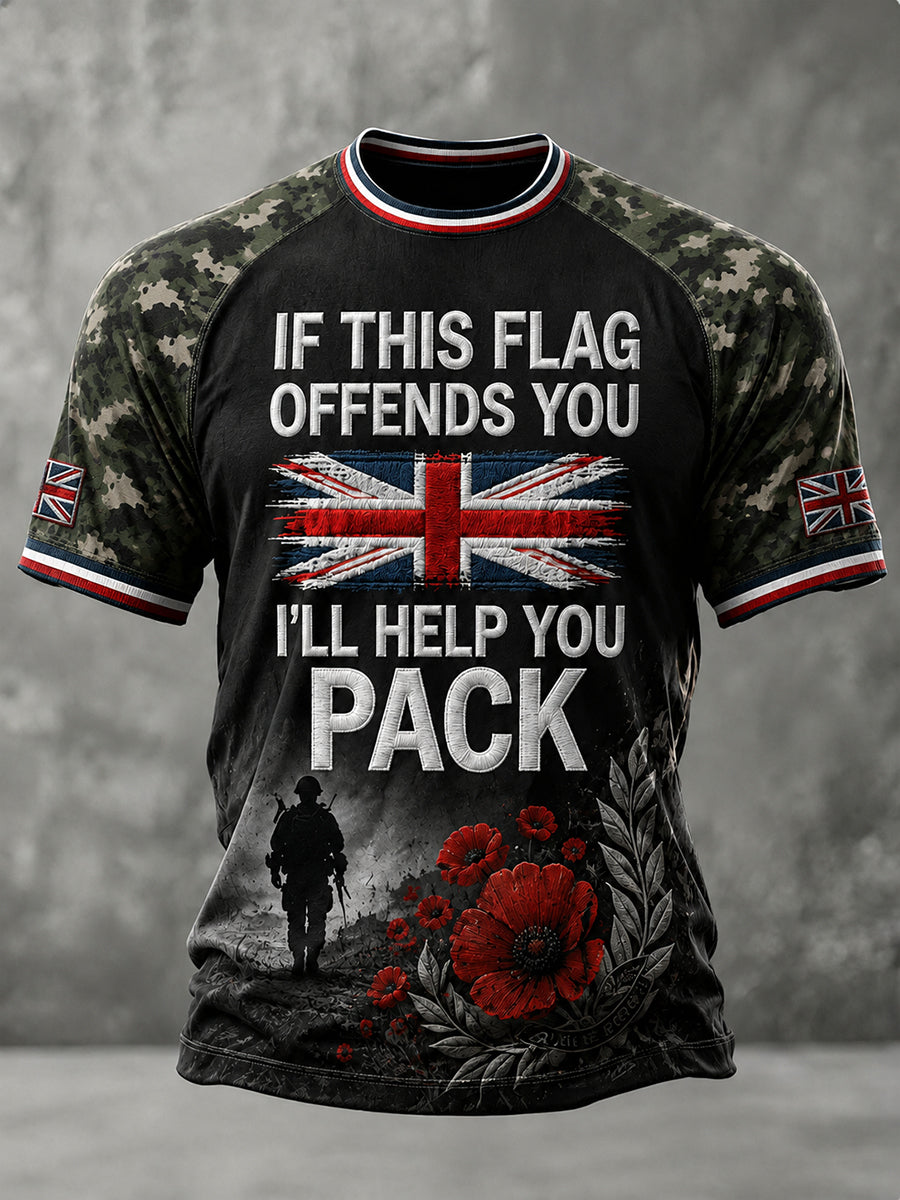 Men's Vintage Veteran-Themed Graphic Raglan Short-Sleeve T-Shirt