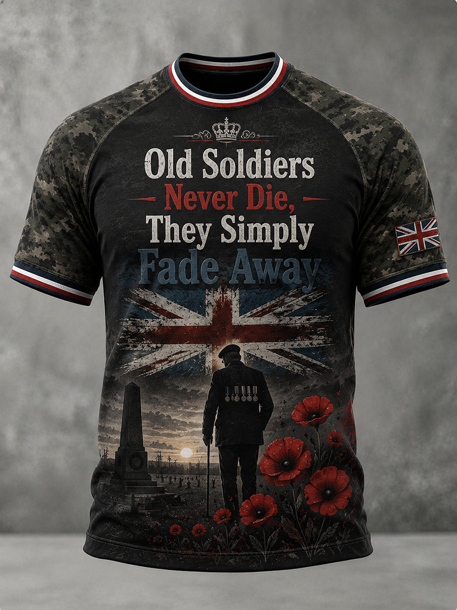 Men's Vintage Veteran-Themed Graphic Raglan Short-Sleeve T-Shirt