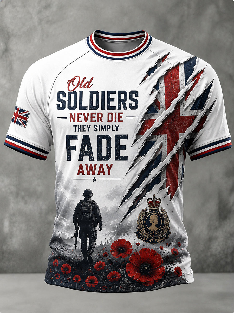 Men's Vintage Veteran-Themed Graphic Raglan Short-Sleeve T-Shirt