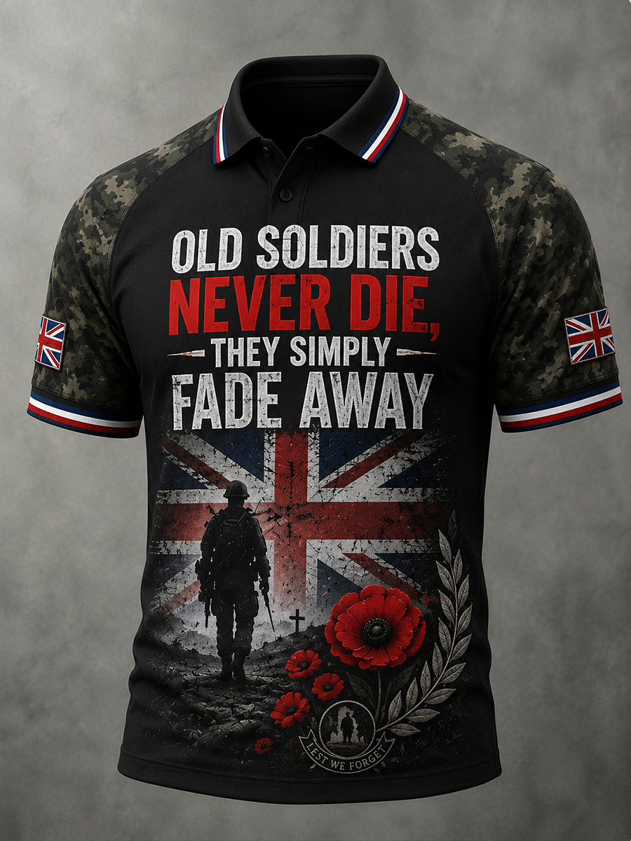 Men's Vintage Short-Sleeve Polo Shirt With Veteran Commemorative Slogan Print