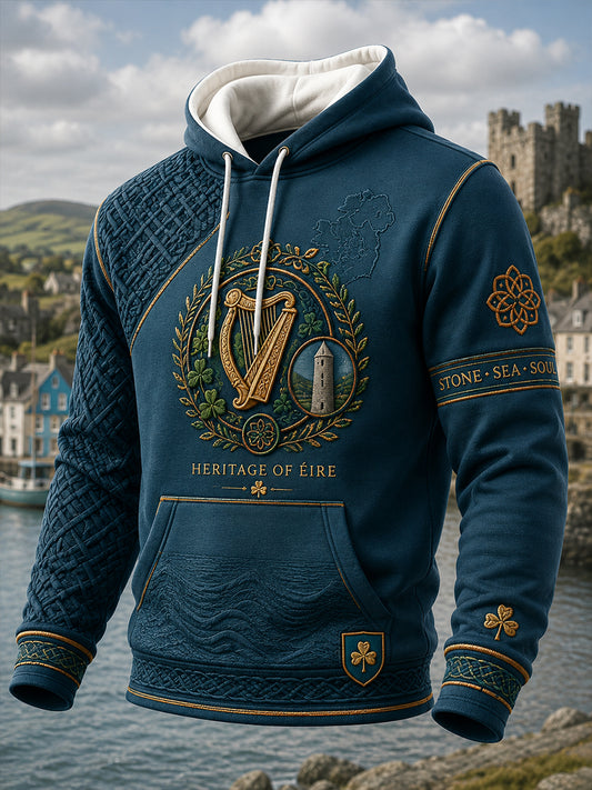 Men's  Irish Patriotic Oversized Drop-Shoulder Hoodie with Pockets