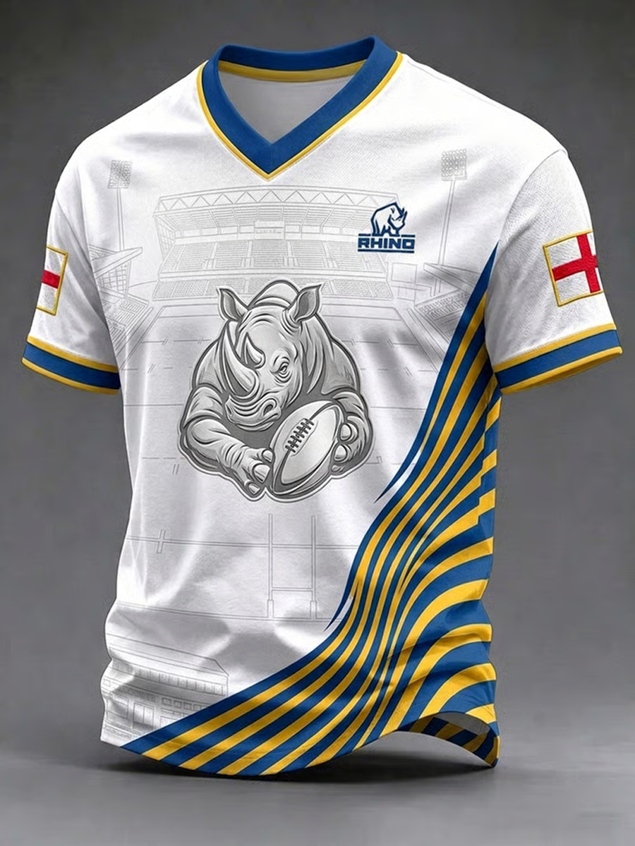 Men's UK rugby lover rhino Printed V-neck T-shirt