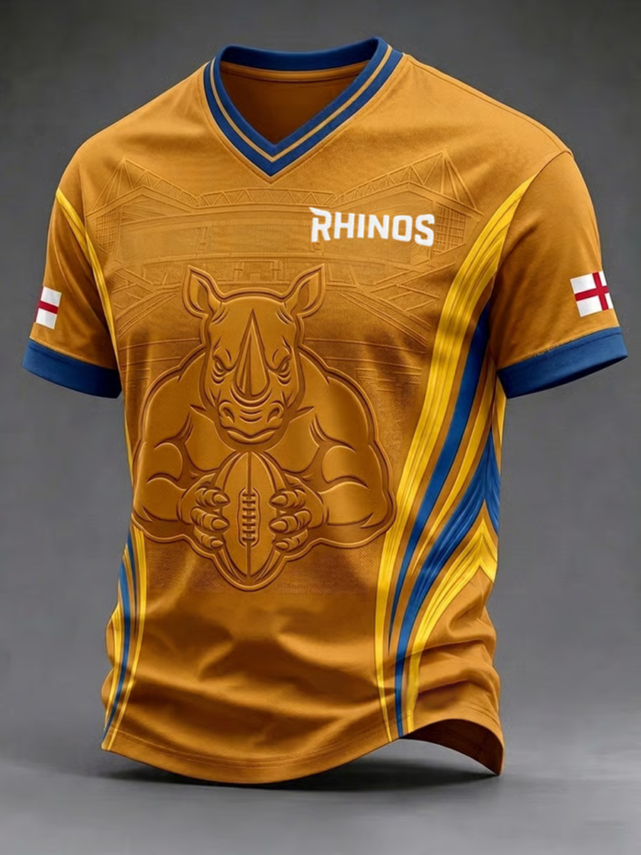 Men's UK rugby lover rhino Printed V-neck T-shirt