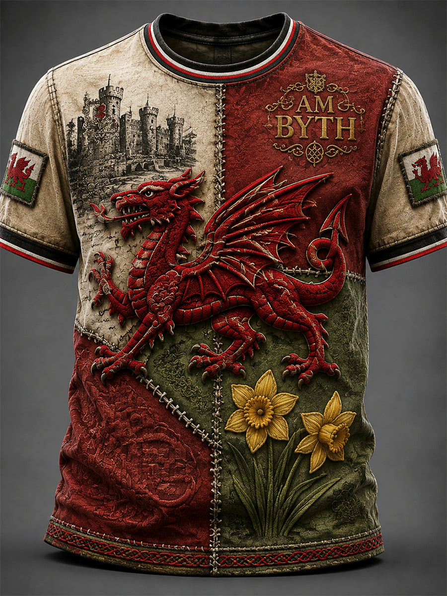 Men's Welsh Red Dragon Printed Short-Sleeve T-Shirt