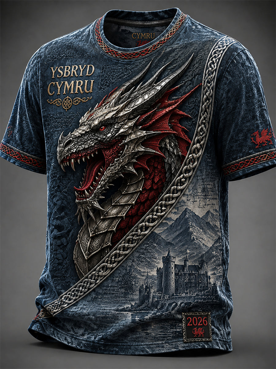 Men's Welsh Red Dragon Printed Short-Sleeve T-Shirt