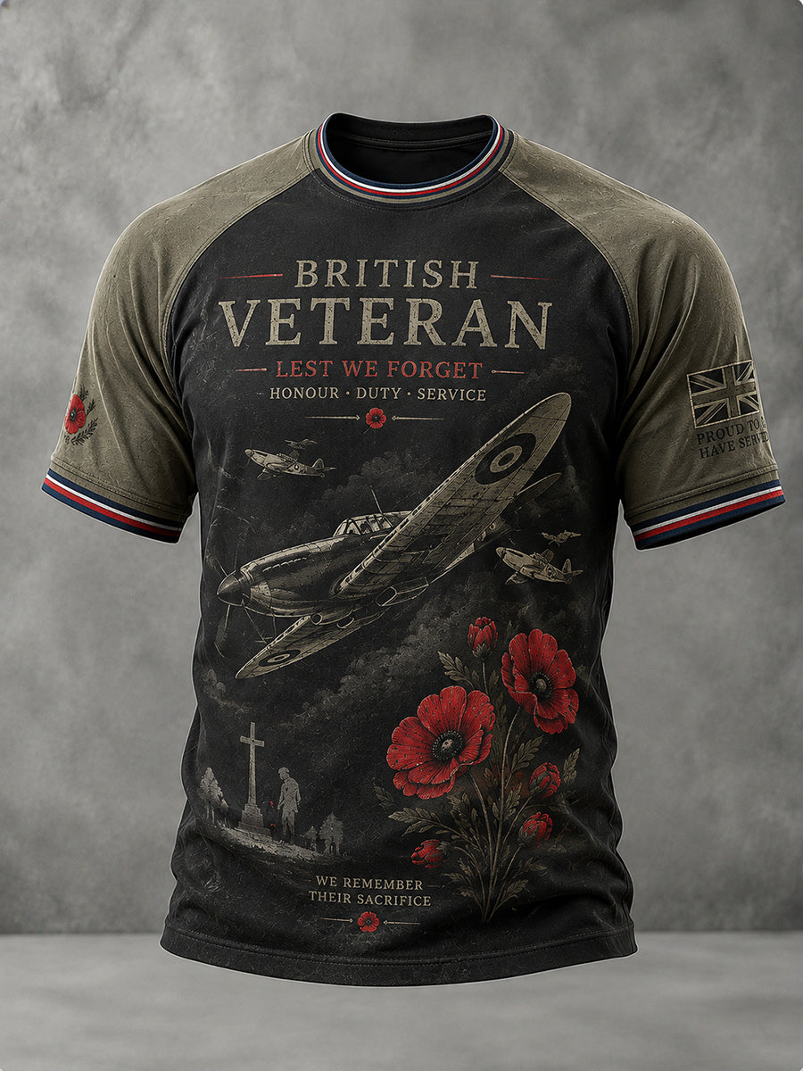 Men's Vintage Military Veteran Commemorative Print Raglan Short-Sleeve T-Shirt
