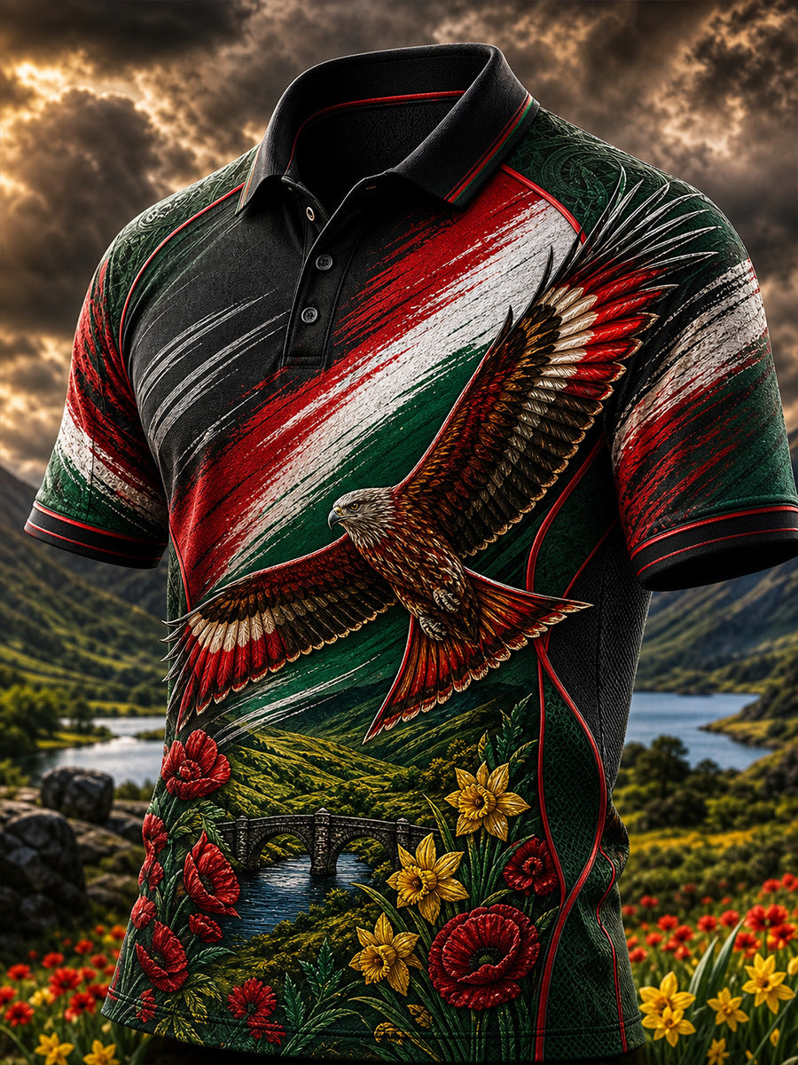 Vintage-Style British Welsh Art Print Casual Polo Shirt