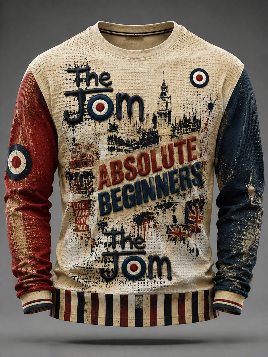 Men’s Retro Punk Music Paul Weller Printed Long-Sleeved Waffle Top