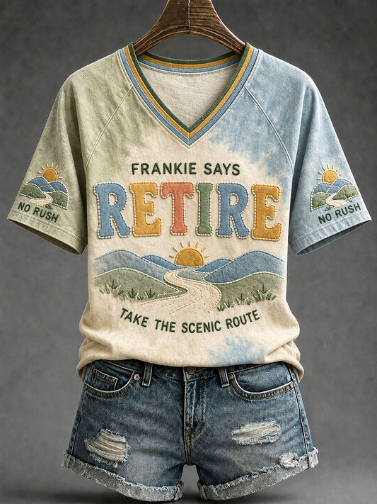 Women's "Frankie says retire" V-neck T-shirts