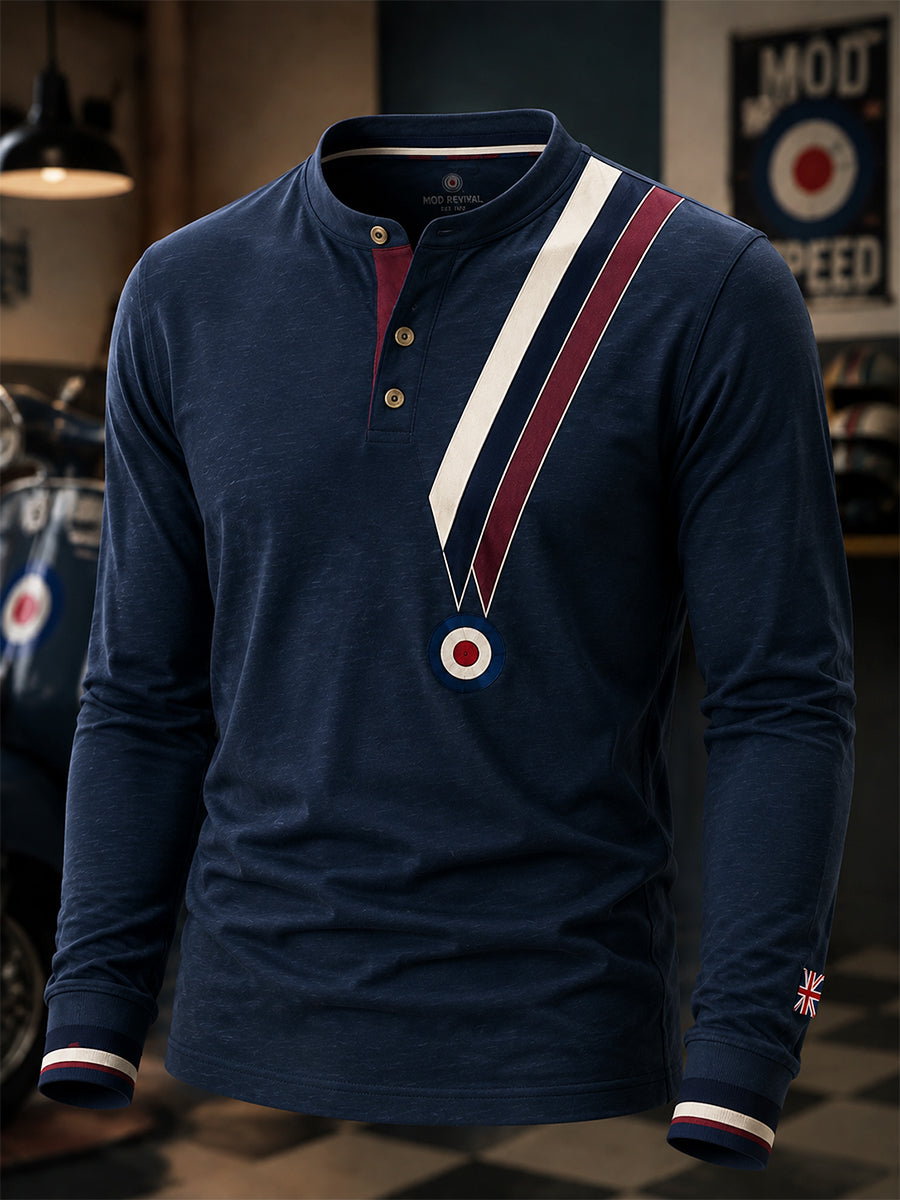 Men's Mods Culture UK Music Lover Business Style Printed Long-Sleeve Henley Top