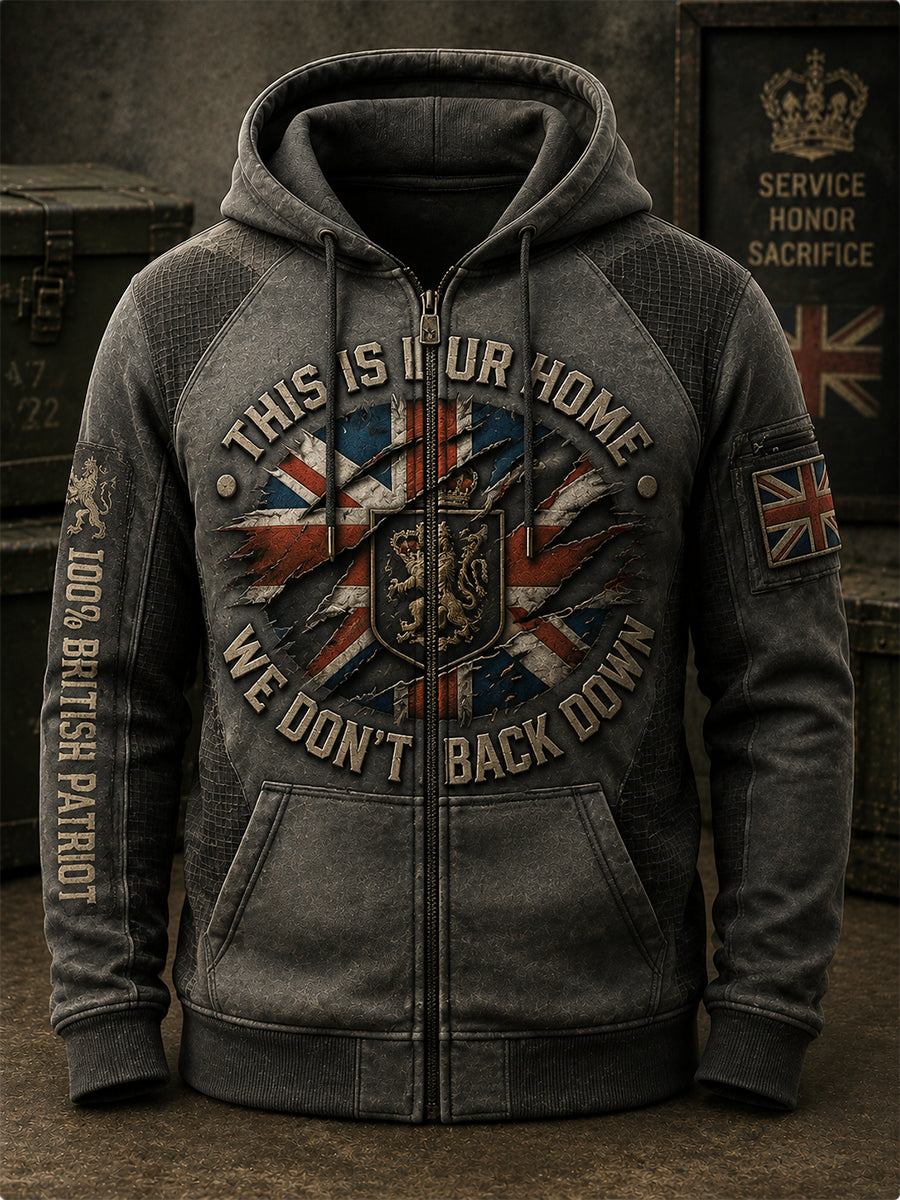 Men's British Veteran THIS IS OUR HOME · WE DON'T BACK DOWN Print Zip-up Jacket