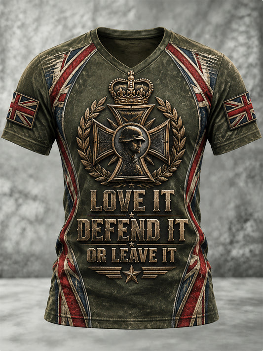 Women's British Veteran LOVE IT, DEFEND IT, OR LEAVE IT Print Zip-up T-Shirts