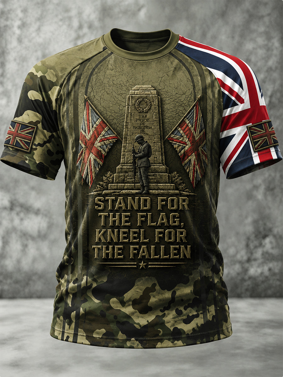 Men's British Veteran STAND FOR THE FLAG, KNEEL FOR THE FALLEN Print Short-Sleeve  T-shirts