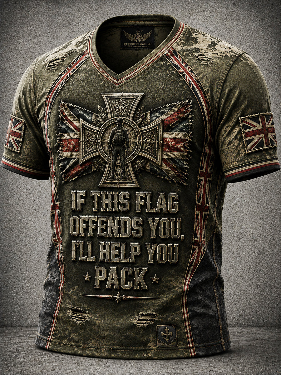 Men's British Veteran IF THIS FLAG OFFENDS YOU, I'LL HELP YOU PACK Print Short-Sleeve  T-shirts