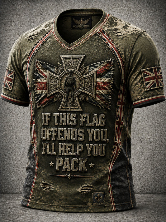 Men's British Veteran IF THIS FLAG OFFENDS YOU, I'LL HELP YOU PACK Print Short-Sleeve  T-shirts
