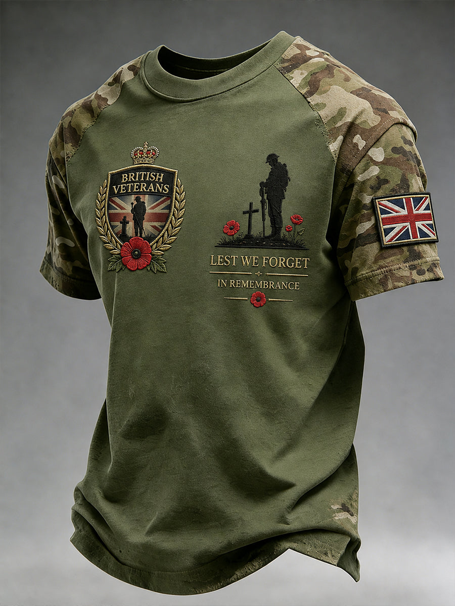 Men's Short-Sleeve T-Shirt With Vintage Camouflage And Military-Style Prints