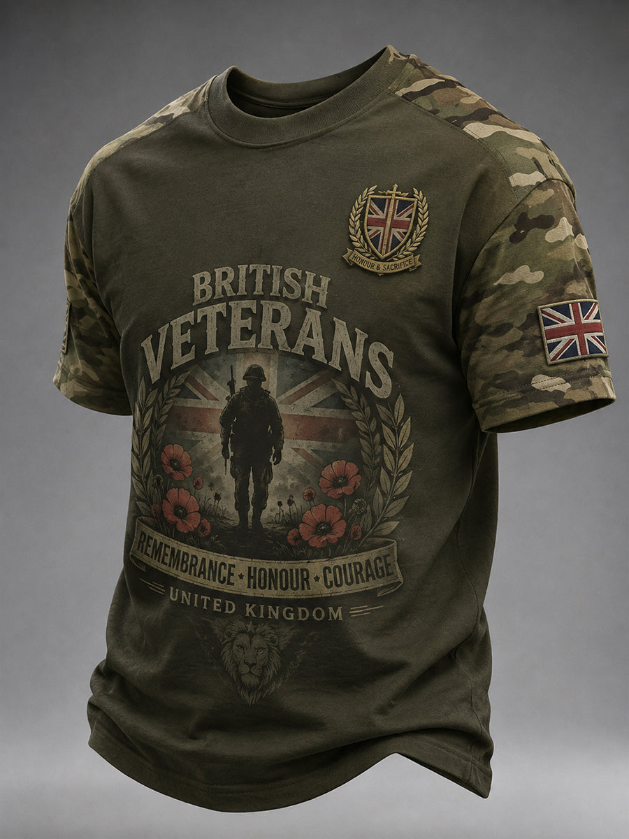 Men's Short-Sleeve T-Shirt With Vintage Camouflage And Military-Style Prints