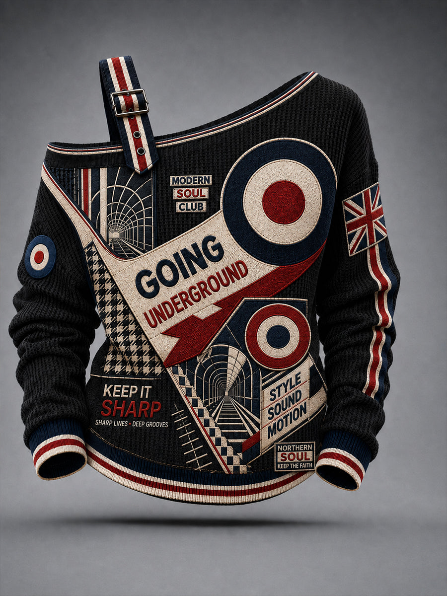 Women's Paul Weller And British Mod Culture Print Casual Off-Shoulder Sweatshirt