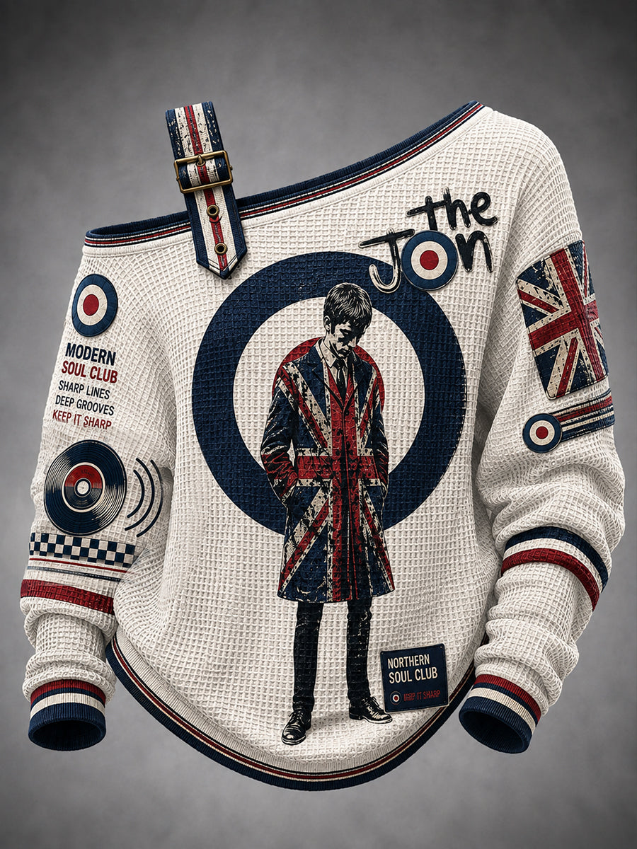 Women's Paul Weller And British Mod Culture Print Casual Off-Shoulder Sweatshirt