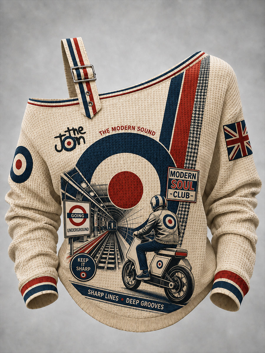 Women's Paul Weller And British Mod Culture Print Casual Off-Shoulder Sweatshirt