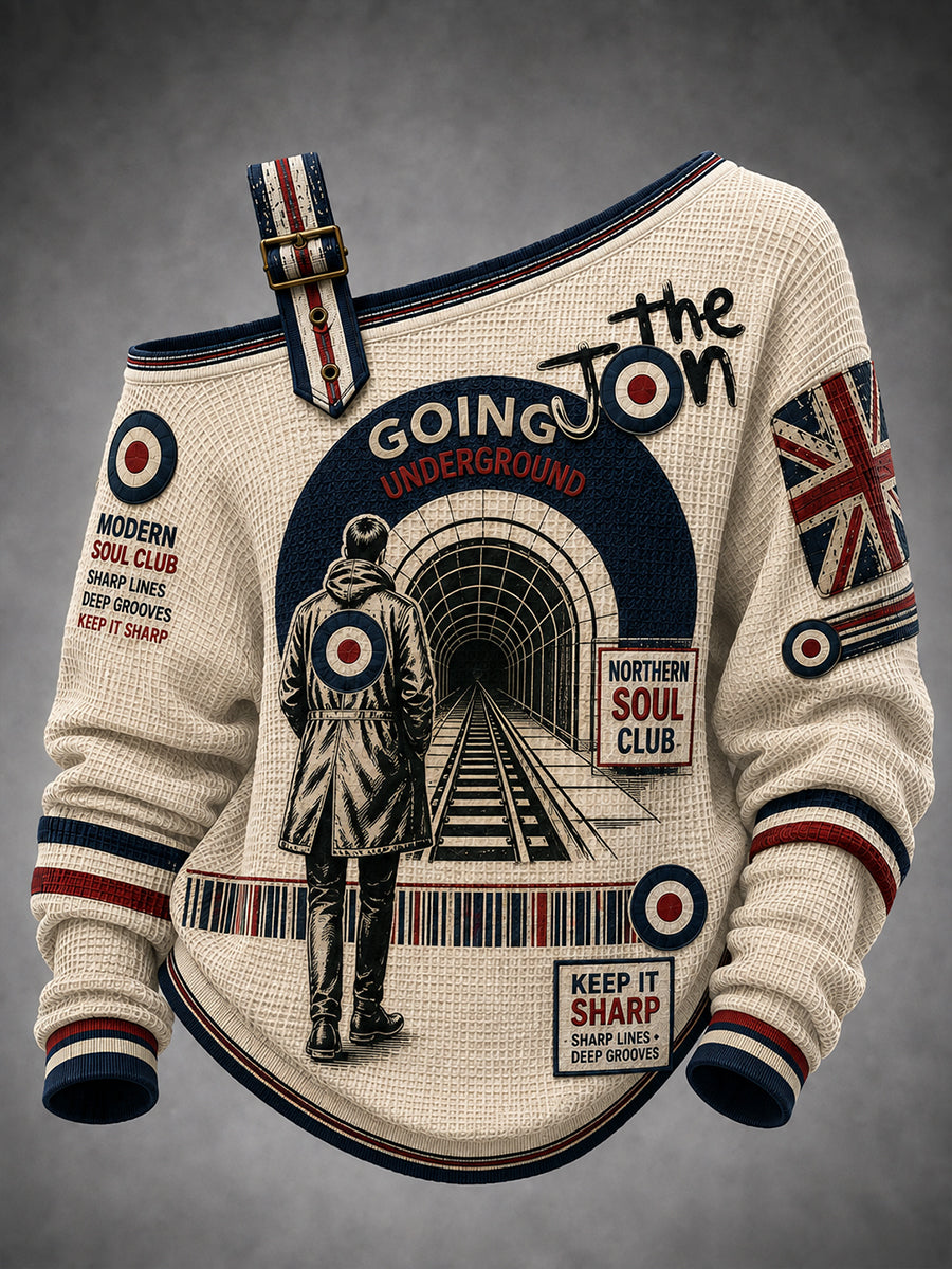 Women's Paul Weller And British Mod Culture Print Casual Off-Shoulder Sweatshirt