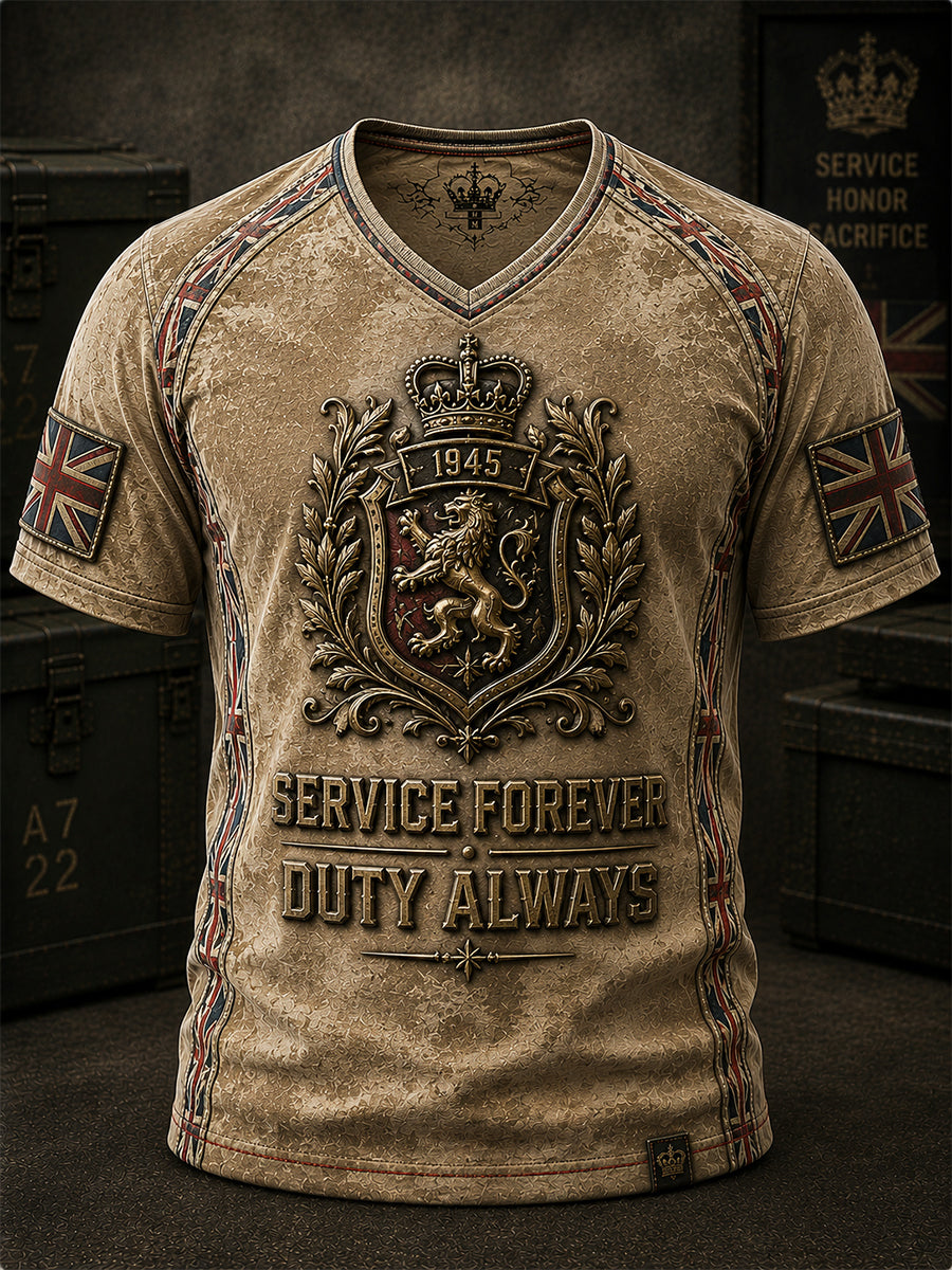Men's British Veteran Commemorative Print V-neck Short-Sleeve T-Shirt
