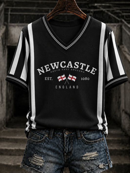 Women's Football Printed V-neck T-shirt