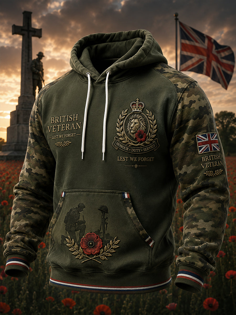 Men's Vintage Veteran-Themed Graphic Hoodie