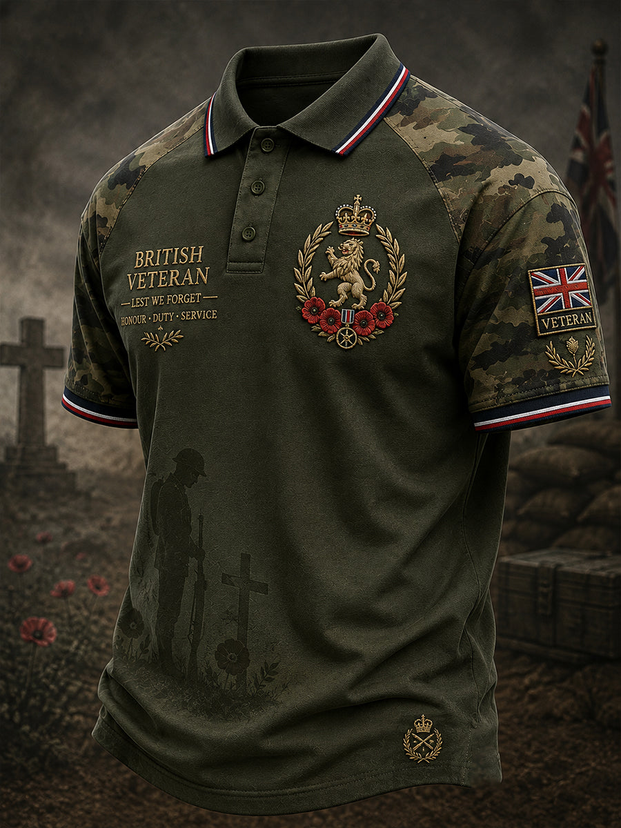 Men's Short-Sleeve Polo Shirt With Vintage Veteran Commemorative Print