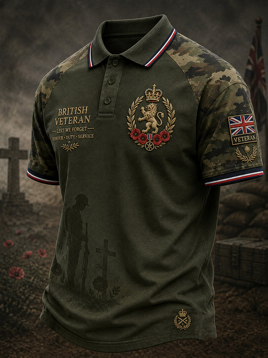 Men's Short-Sleeve Polo Shirt With Vintage Veteran Commemorative Print