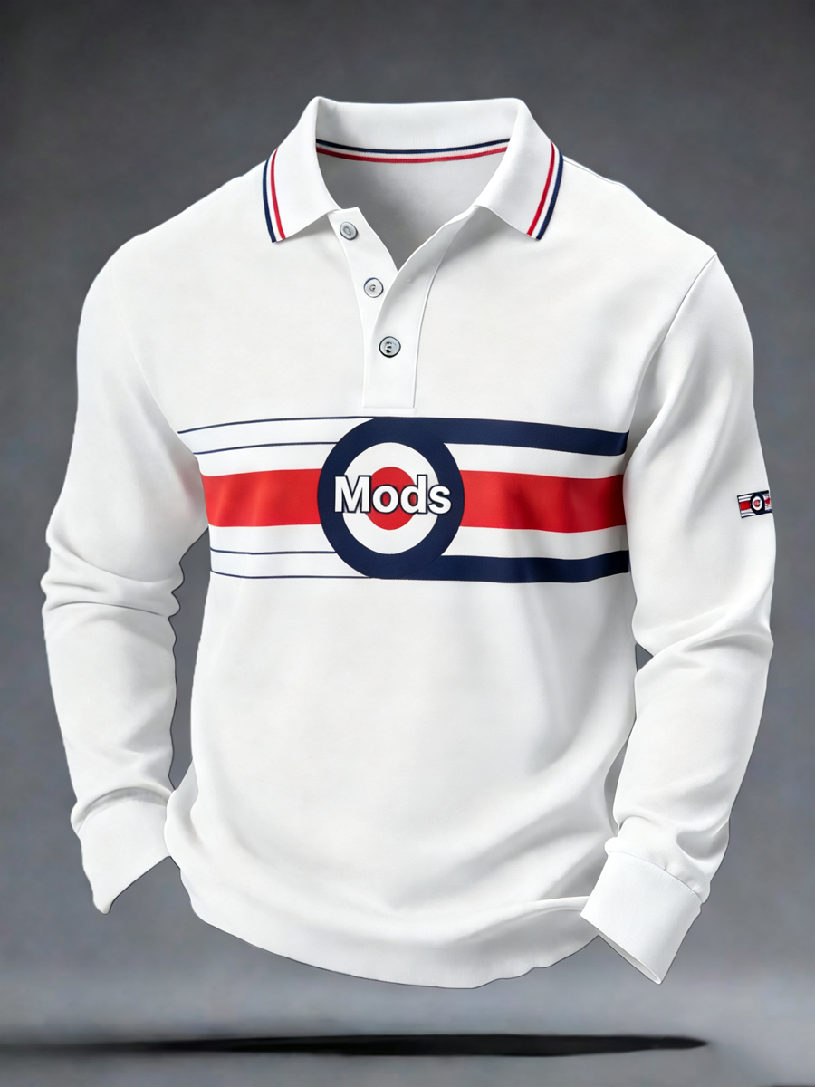 Men's Mods Culture UK Music Lover Business Style Printed long sleeve polo