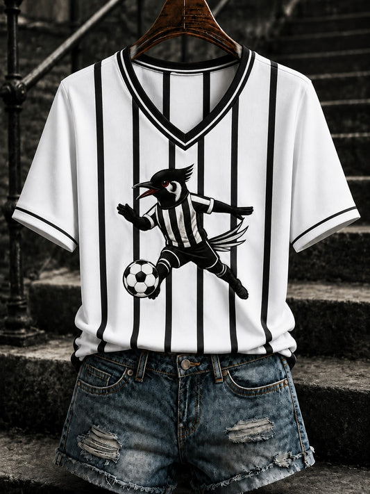 Women's Football Printed V-neck T-shirt