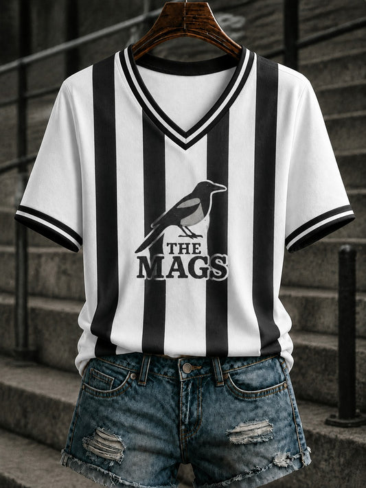 Women's Football Printed V-neck T-shirt
