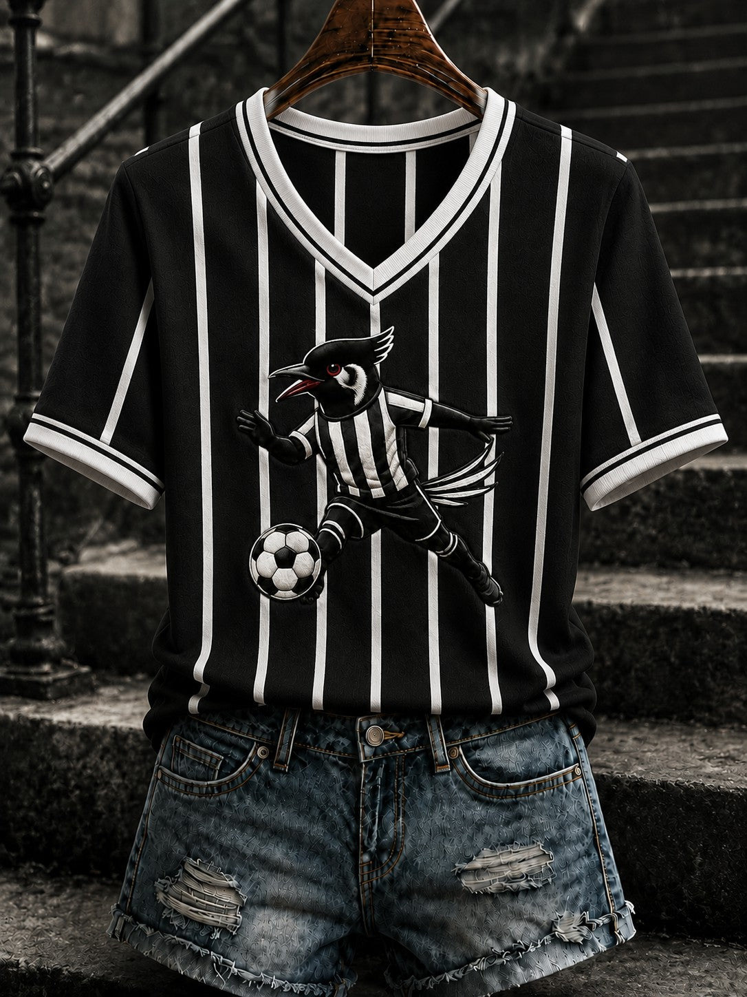 Women's Football Printed V-neck T-shirt