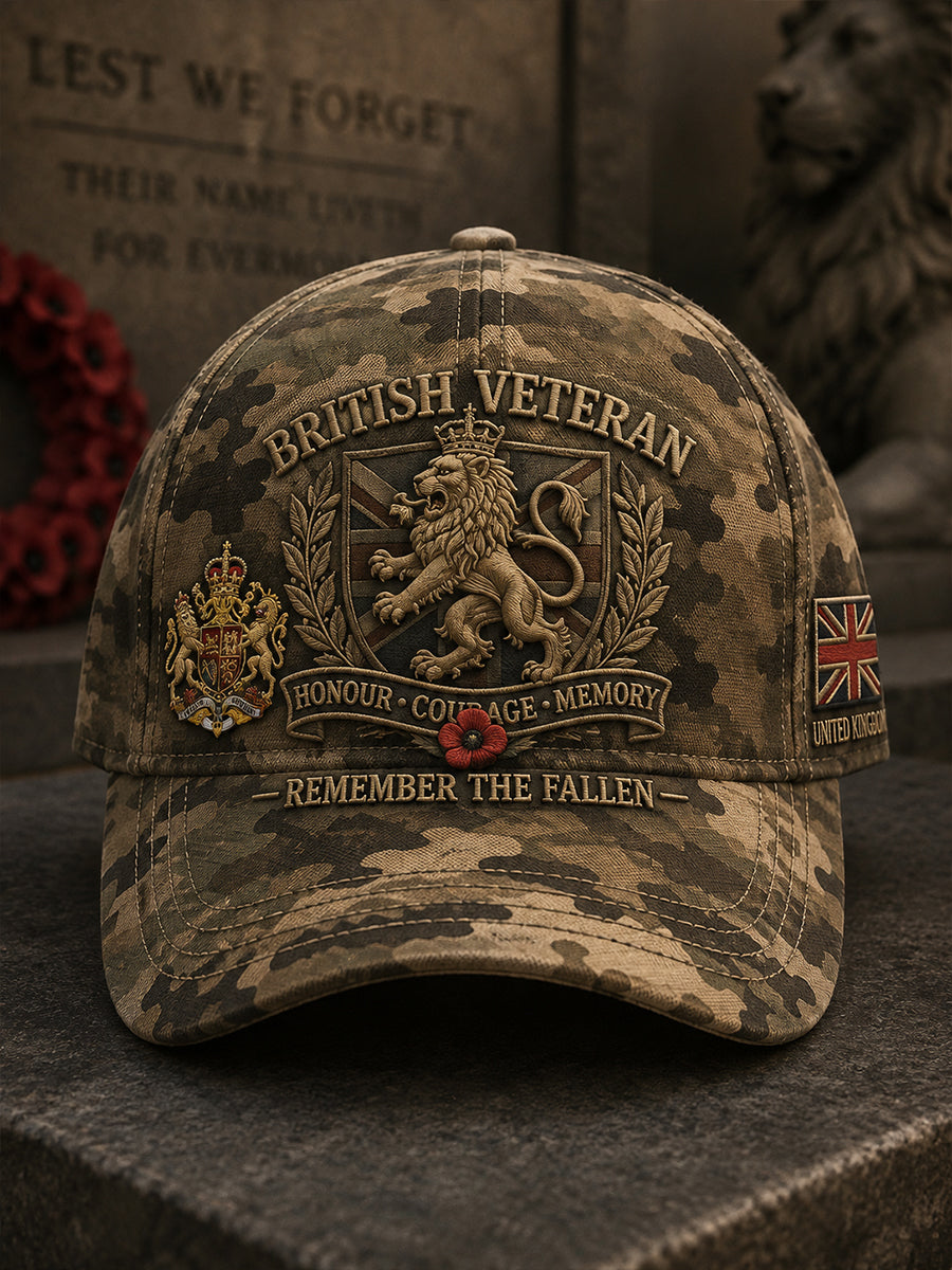 Men's Vintage-Style Cap Featuring Camouflage And Veteran Commemorative Prints