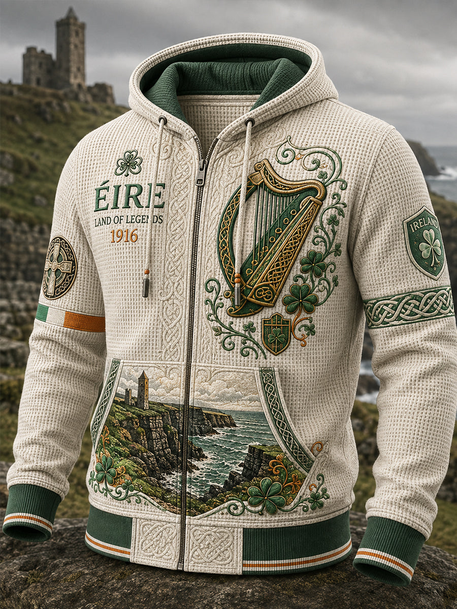 Men's Irish Patriotic Commemoration  Waffle Hooded Jacket