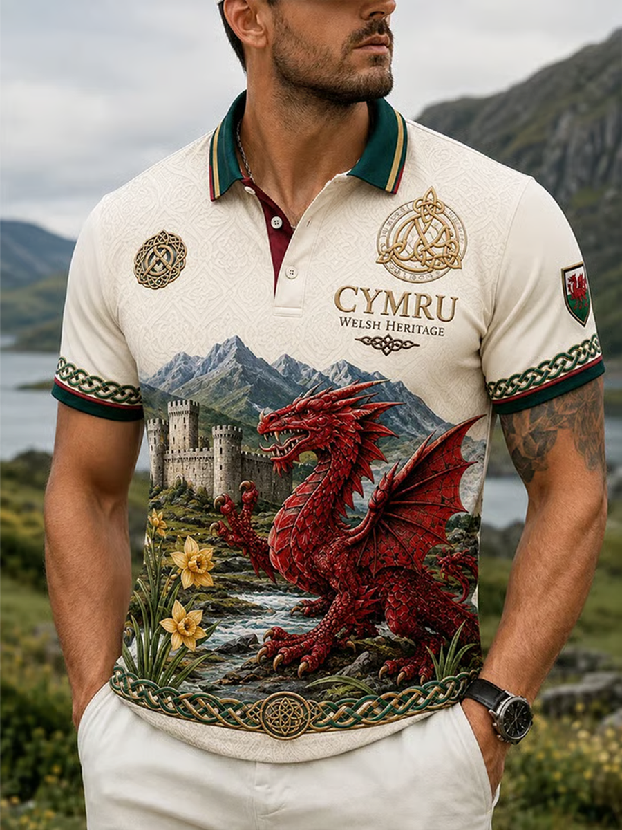 Men's Welsh print polo shirt