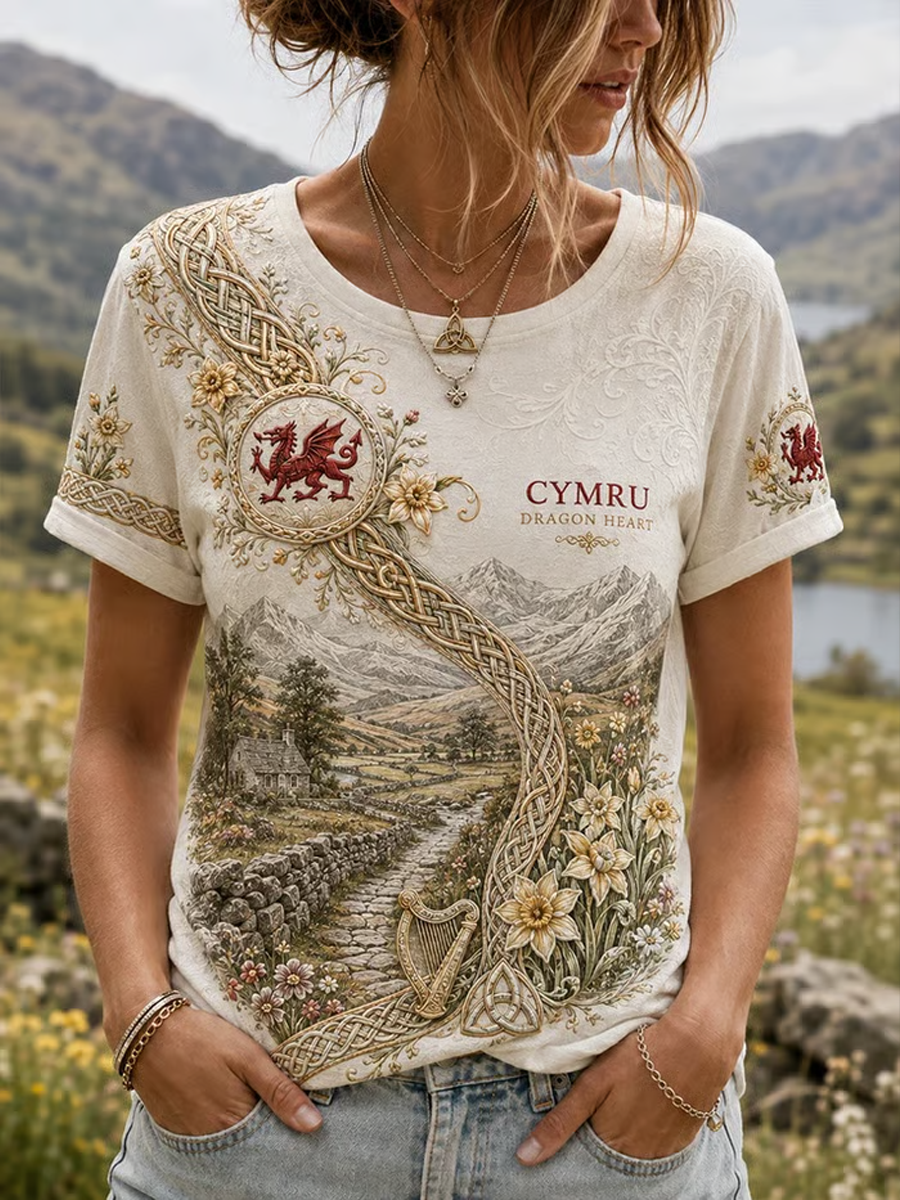 Women's Welsh print short-sleeved T-shirt