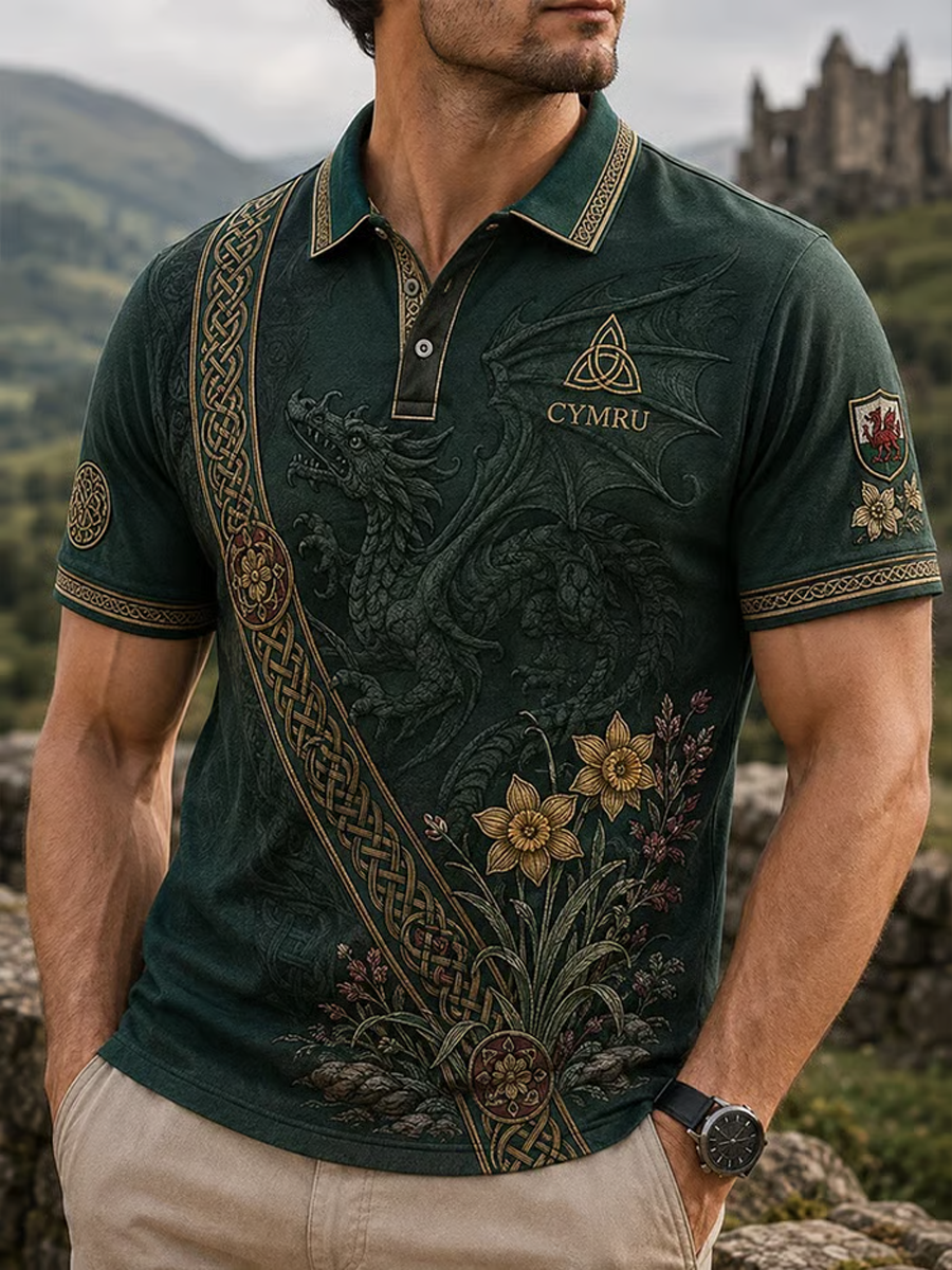 Men's Welsh print polo shirt