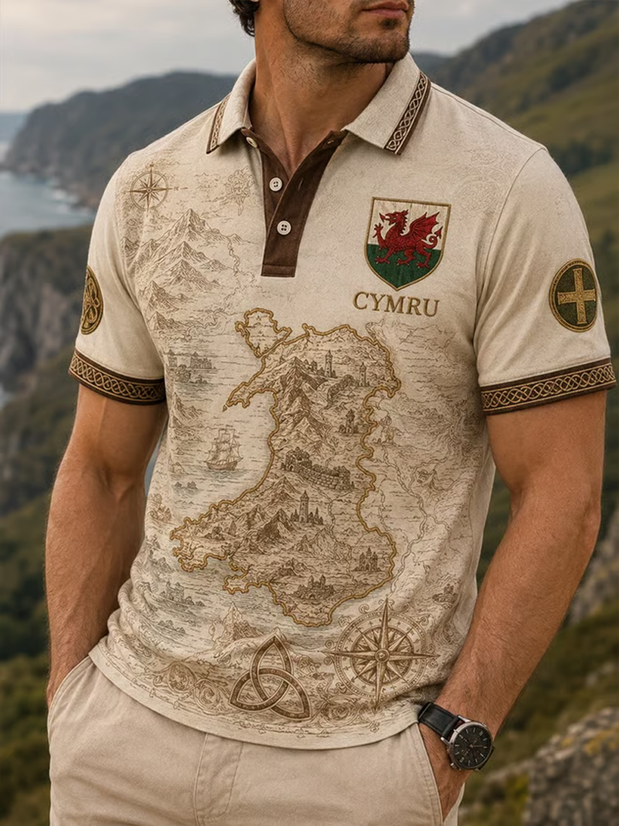 Men's Welsh print polo shirt