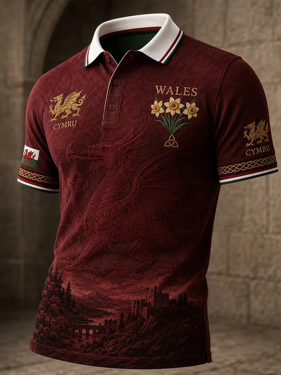 Men's Welsh print polo shirt