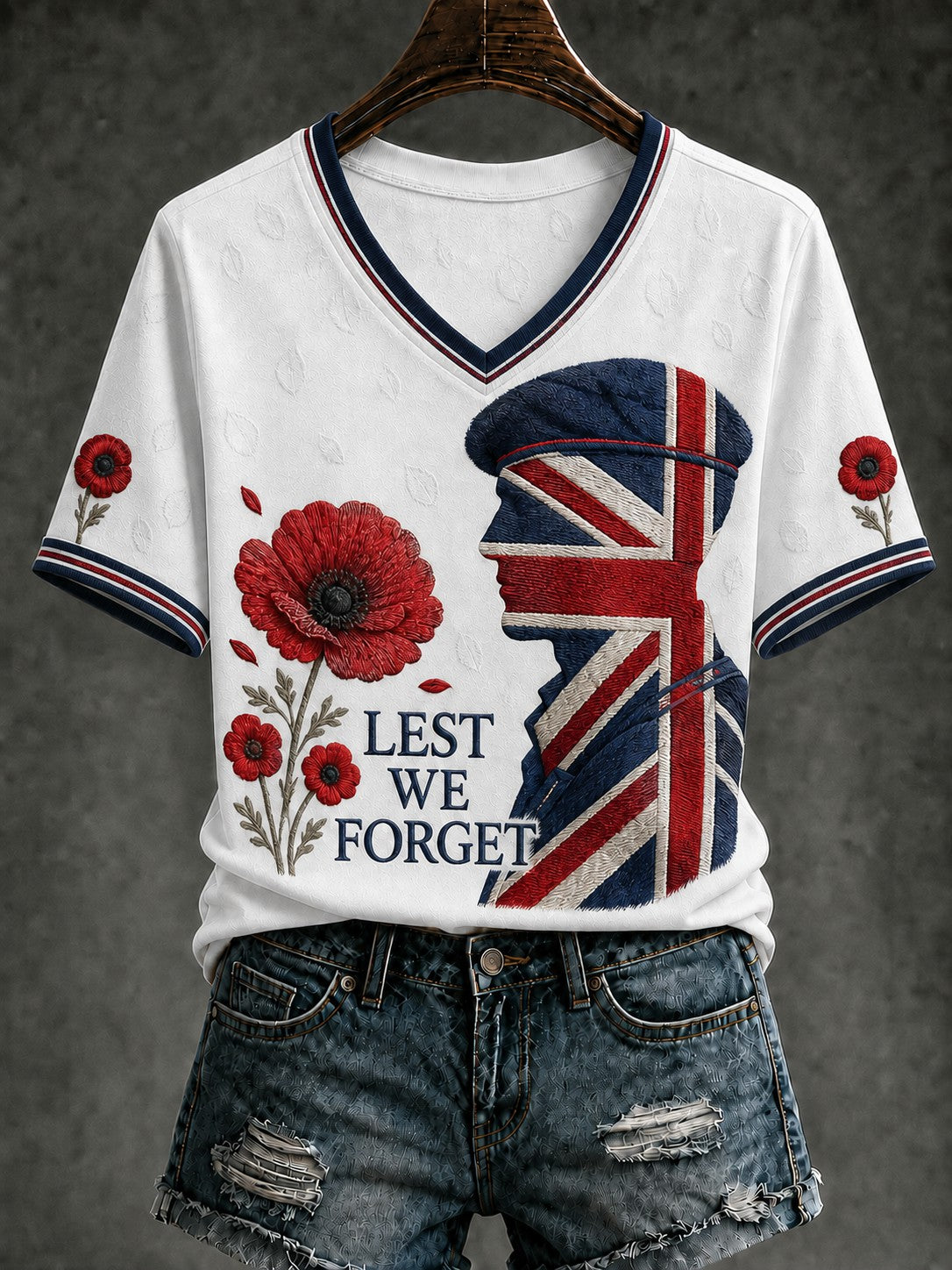 Women's Lest We Forget Printed V-neck T-shirt