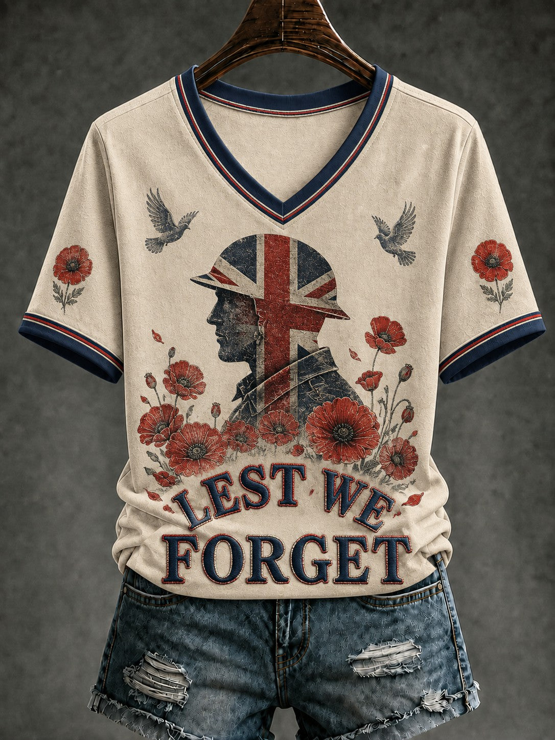 Women's Lest We Forget Printed V-neck T-shirt