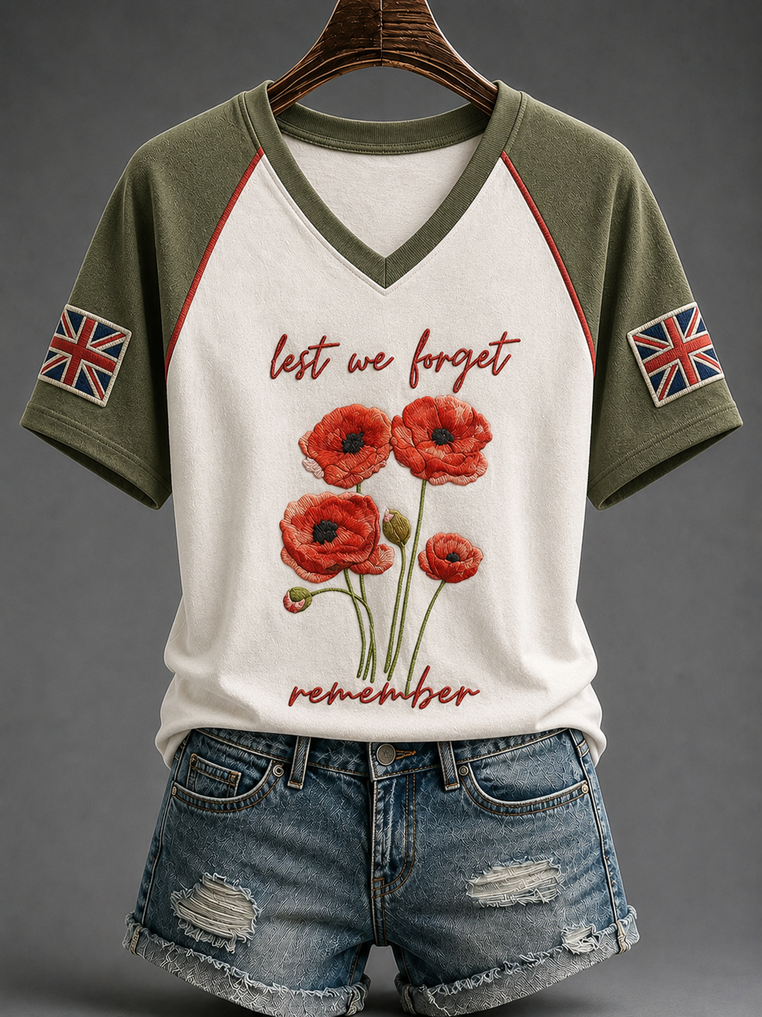 Women's Remembrance Day V-neck Off-shoulder Short-sleeved T-shirt