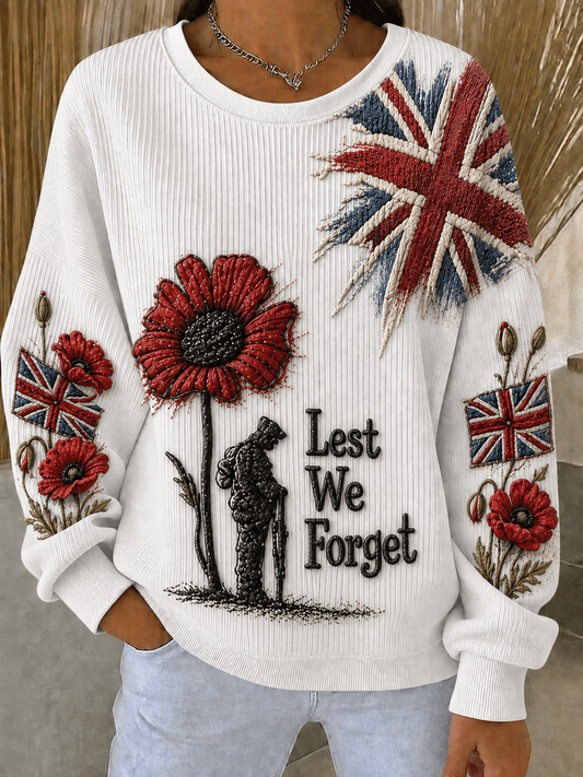 Women's Remembrance Day Ribbed Round-Neck Sweatshirt