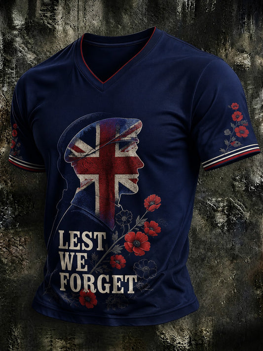 Men's Lest We Forget Printed V-neck T-shirt
